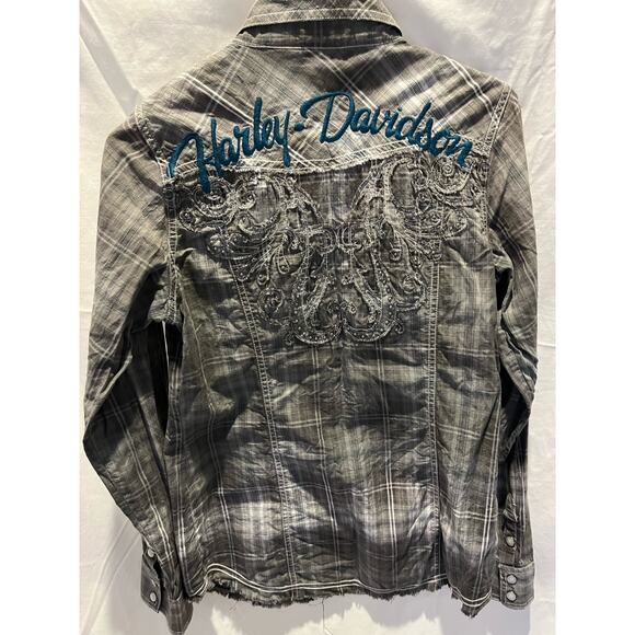 Harley Davidson Women's snap long sleeve top, size Medium Biker - Picture 1 of 10